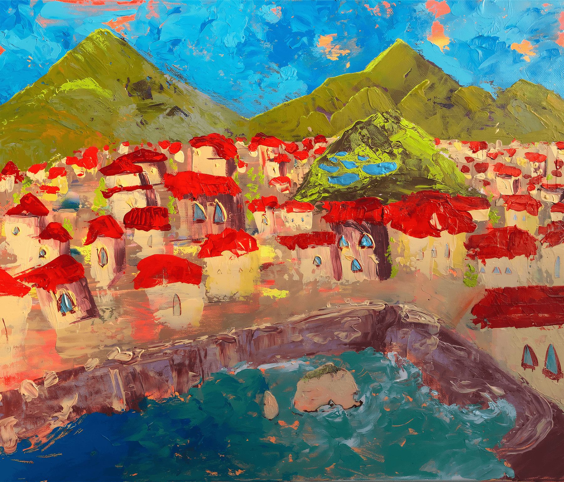 albe b lebnen, a fantastical and whimsical painting of beirut, lebanon